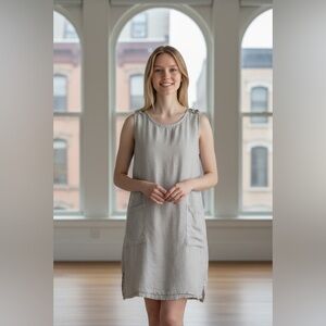 Terzo Millennio Sleeveless Linen Dress Women’s Medium Taupe Minimalist Coastal